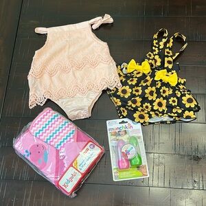 Baby girl clothes bundle 0-6 and 6-12 month clothes bundle, rompers, towels